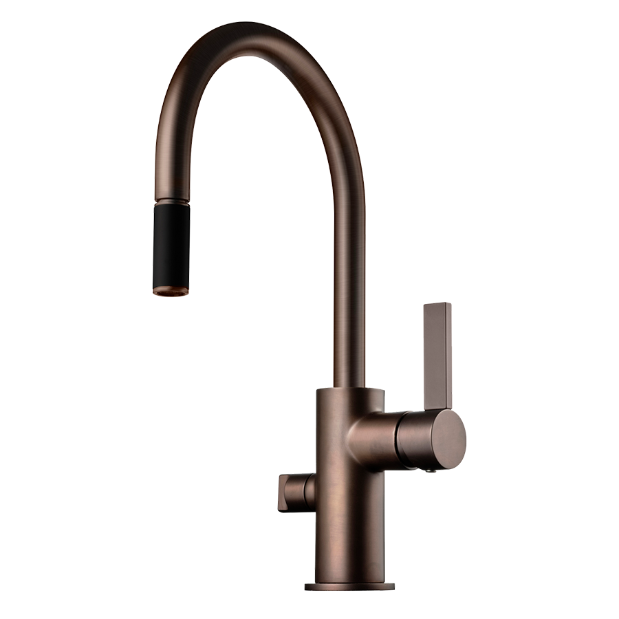 ARM385-kjøkkenkran-Bronze-9426349 Tapwell ARM385 kjøkkenbatteri i bronse – varm, dempet glans med unikt og levende uttrykk.