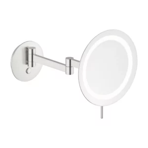 Zen sminkespeil med lys i børstet stål.