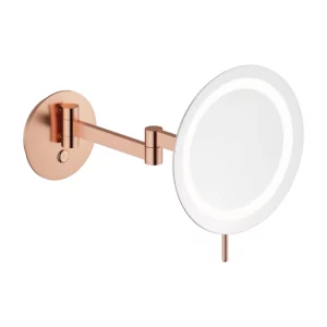 Zen sminkespeil med lys i børstet kobber.