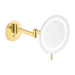 Zen sminkespeil med lys i børstet messing.